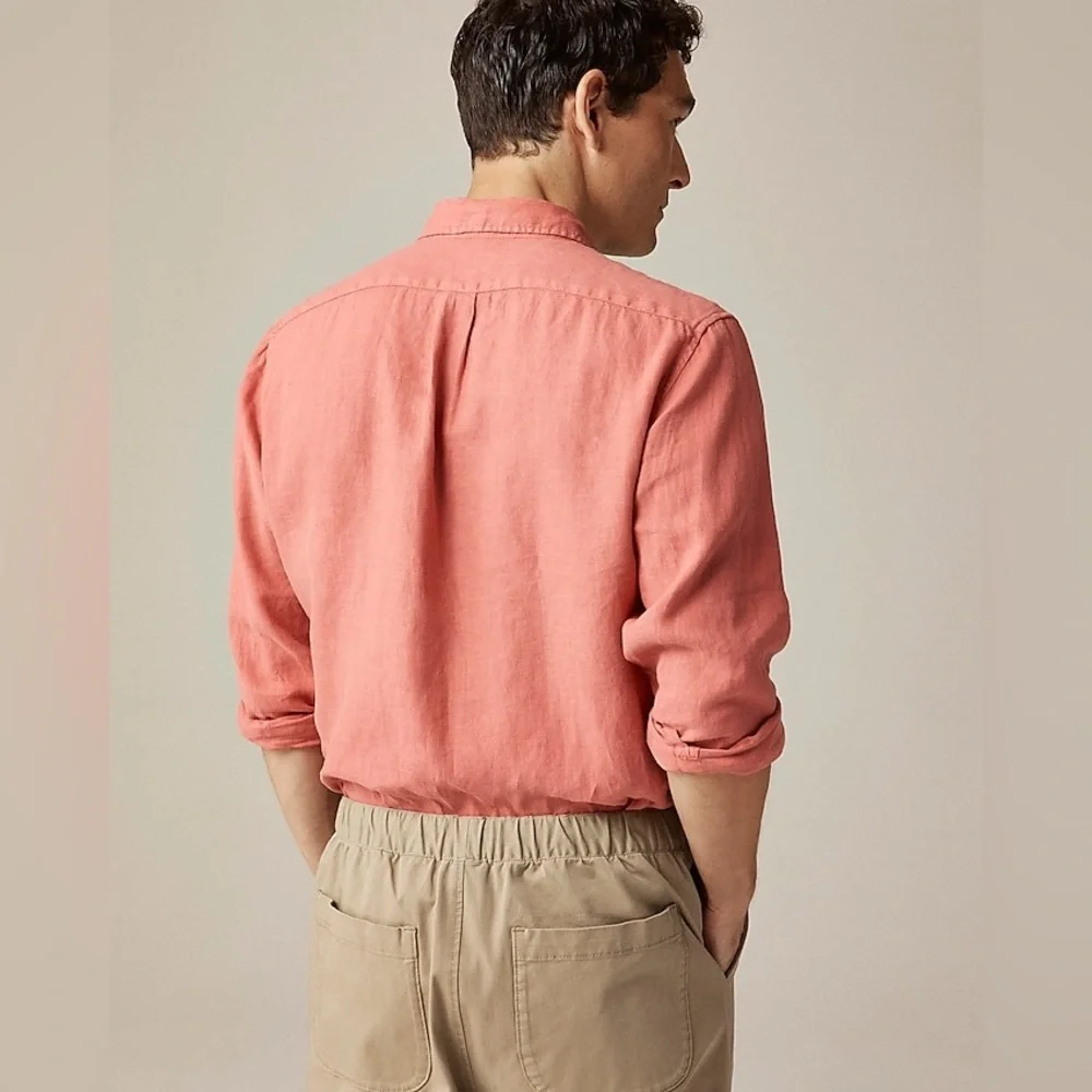 NWT J.Crew Washed linen shirt w/ point collar Medium Seasoned Red Preppy Casual